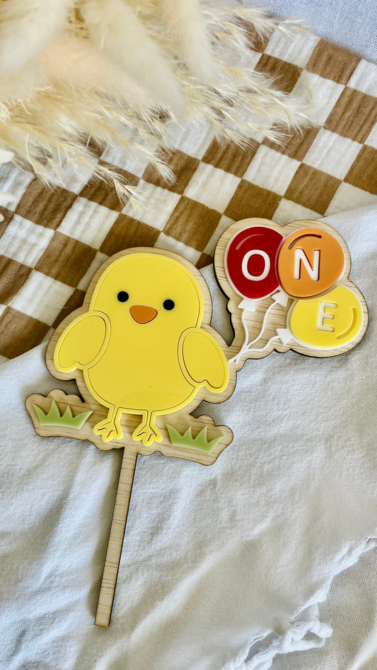 Personalised chicken theme cake topper (two layer)