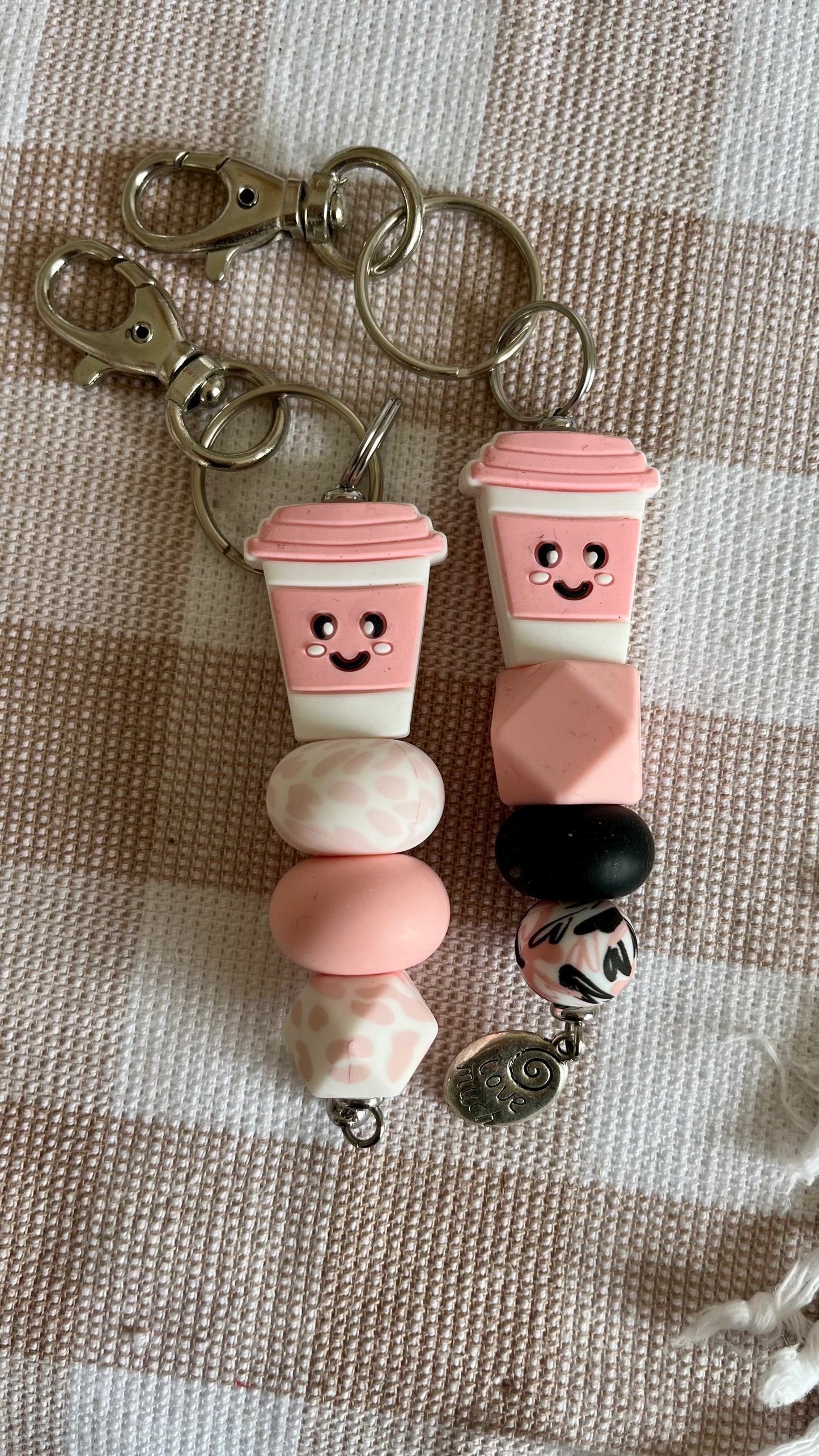 Pink coffee cup - key chain or lanyard