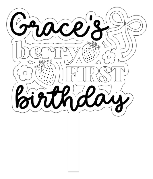 Strawberry number 1 first birthday cake topper