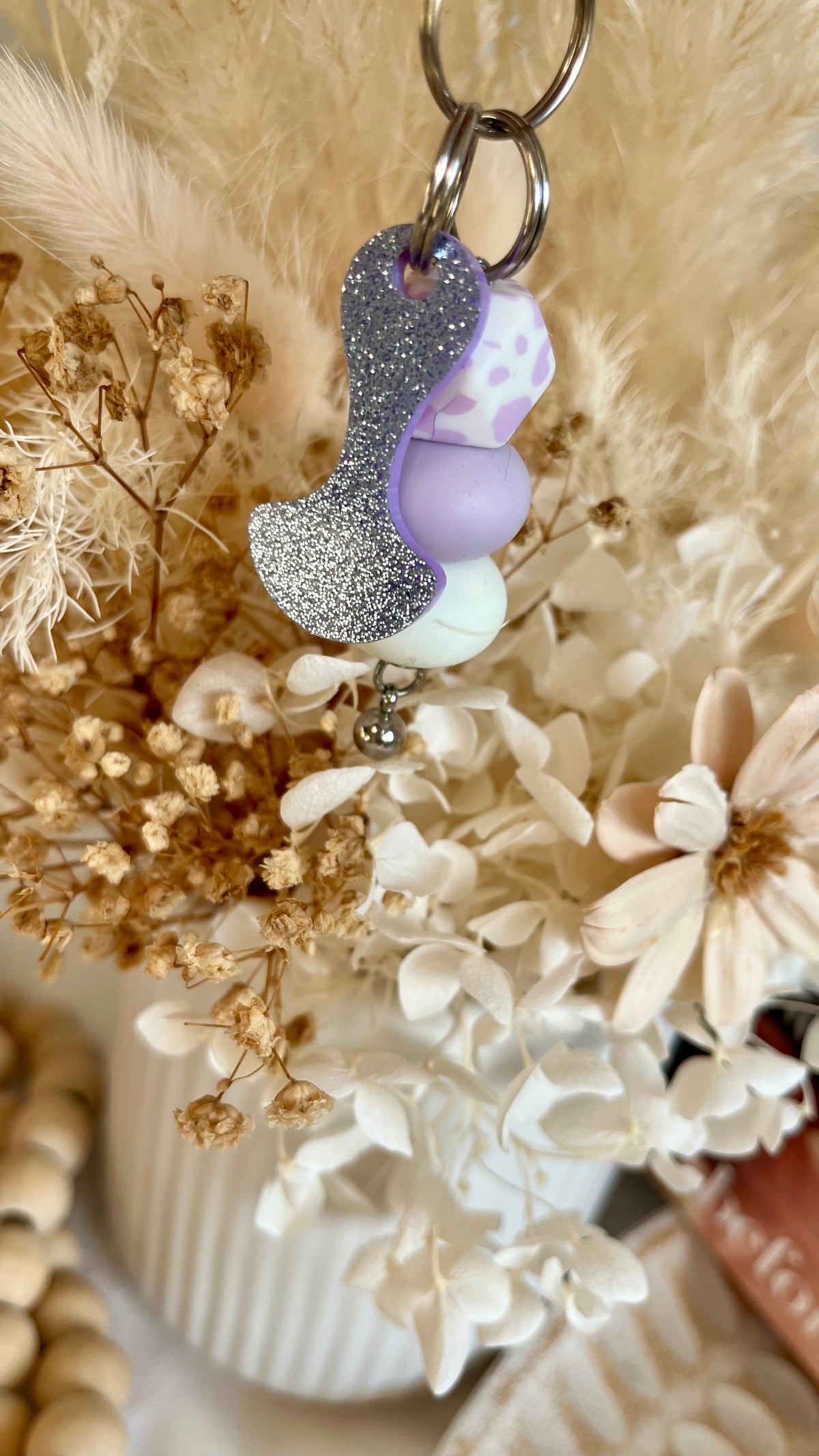 Glitter pastel purple trolley token keychain