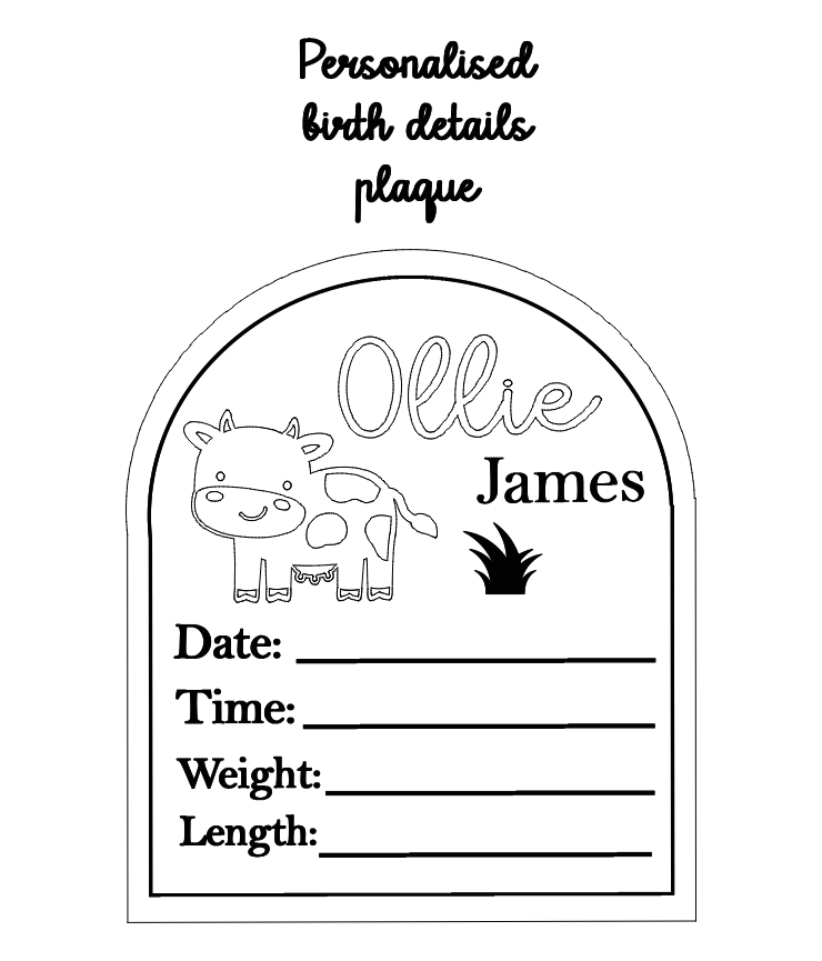 Cow arch birth announcement plaque