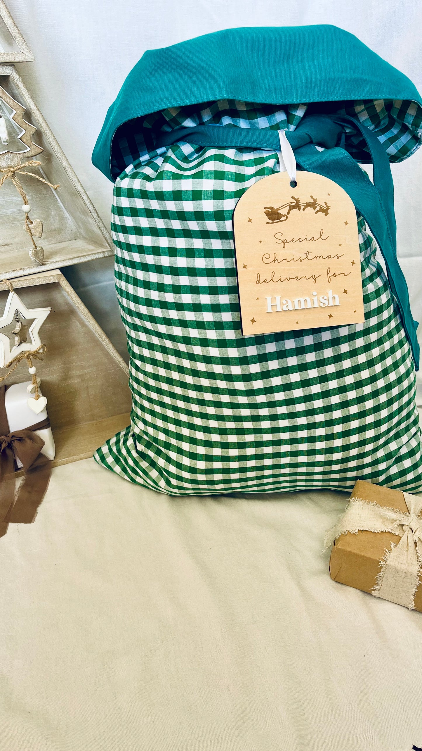Green gingham Santa sack