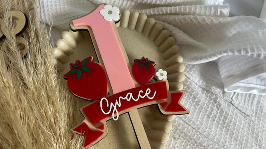 Strawberry berry first cake topper