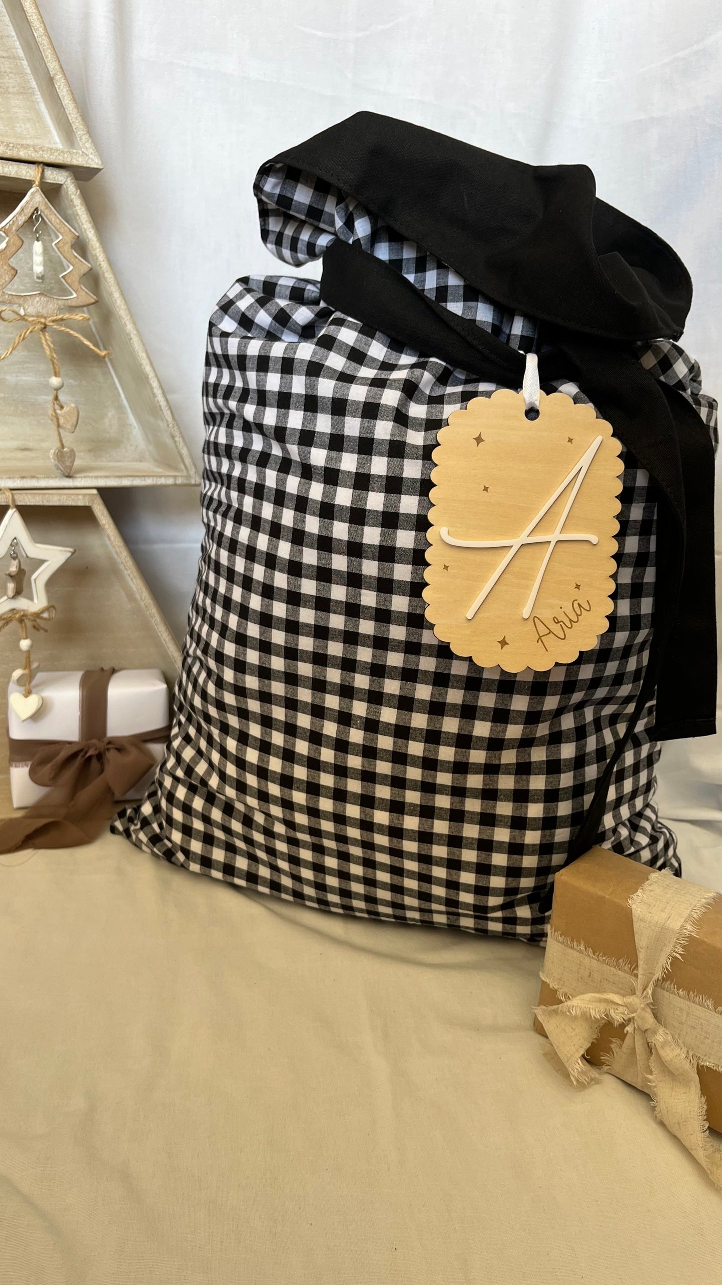 Black gingham Santa sack
