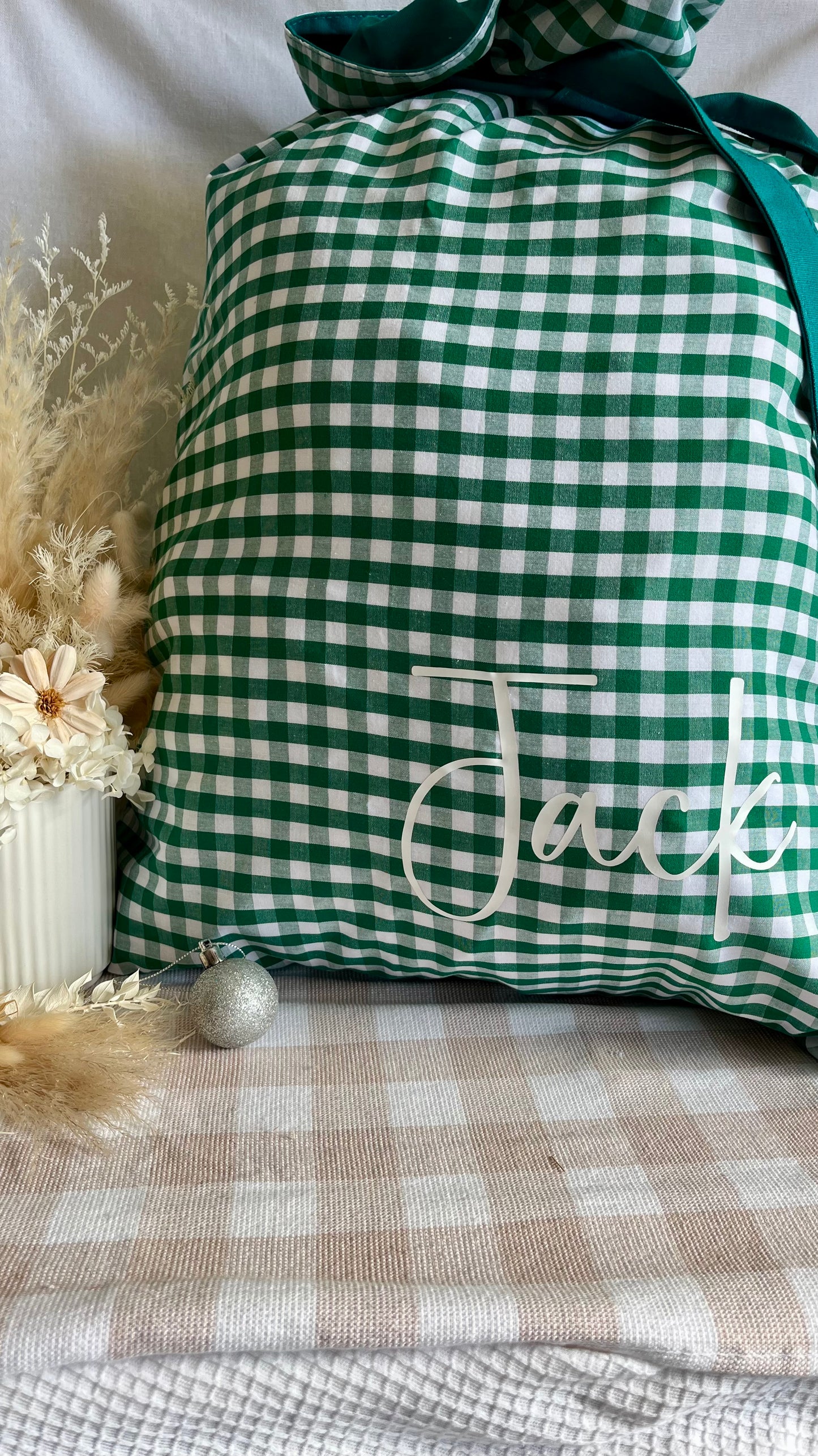Green gingham Santa sack