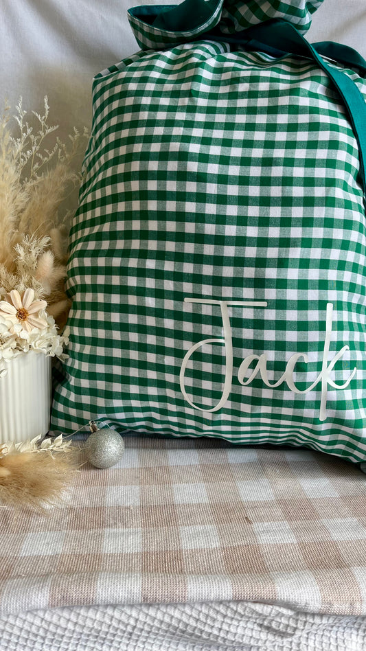 Green gingham Santa sack