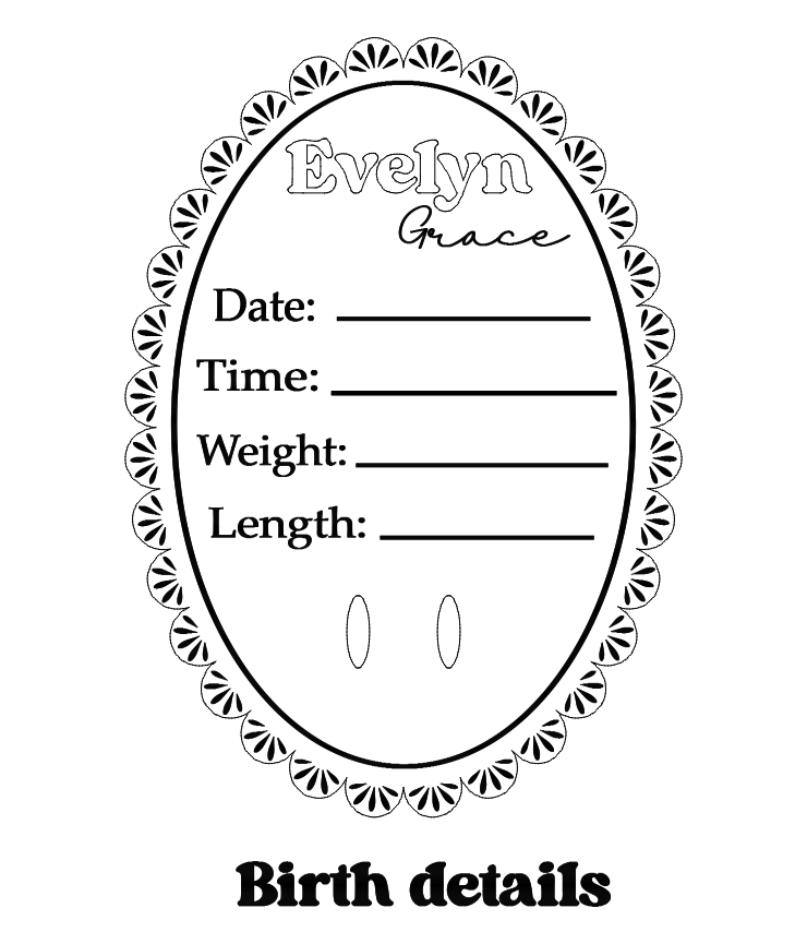 Laced oval birth announcement