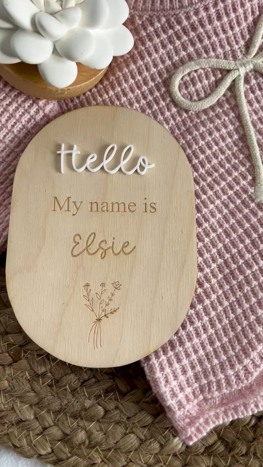 Floral oval birth announcement plaque