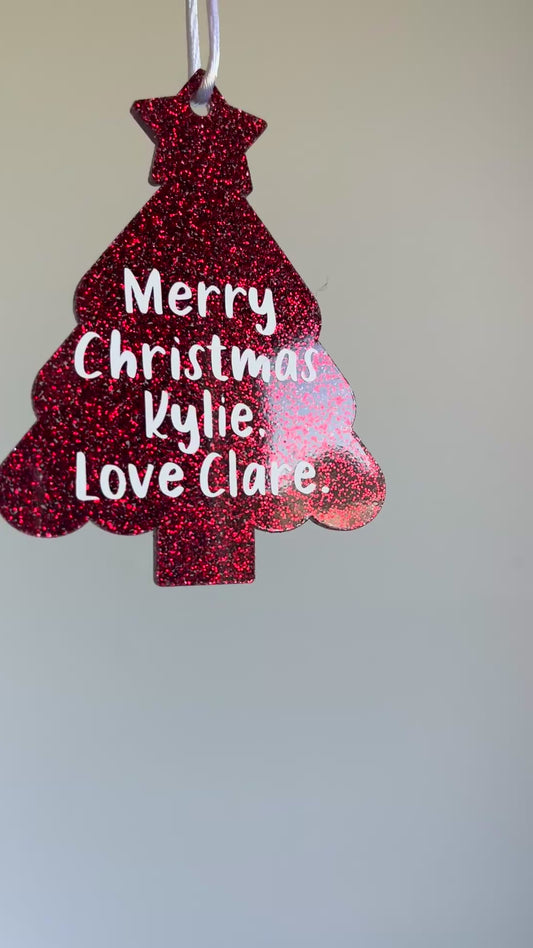 Red glitter Christmas tree ornaments