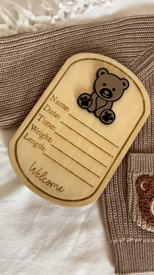 Bear oval birth announcement plaque